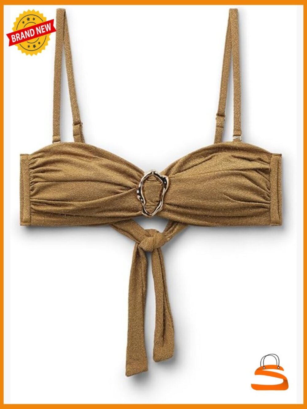 Bandeau Swimsuit Top with Removable Padding, Size Medium, Jacquard Fabric